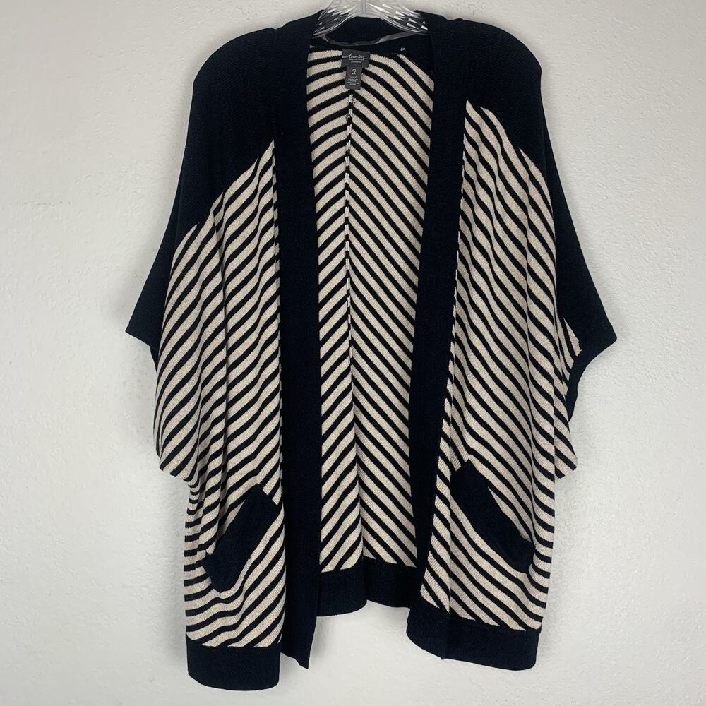Chico's Travelers Sweater Women 2 Medium Cardigan Knit Jacket Striped Open Front